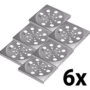 Kit 6 Grelha Quadrada Rotativa Inox 10cm Central