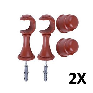 Kit 2 Suporte para Varão Cortina com Ponteira 19mm Mogno