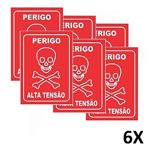 Kit 6 Placa Aviso Sinalização Perigo Alta Tensão 20x14,5 cm