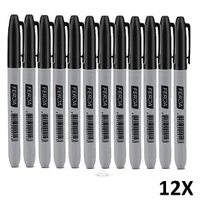 Kit 12 Caneta de Marcação Ponta Fina Cor Preta