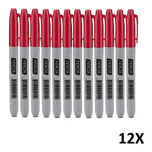 Kit 12 Caneta de Marcação Ponta Fina Cor Vermelha
