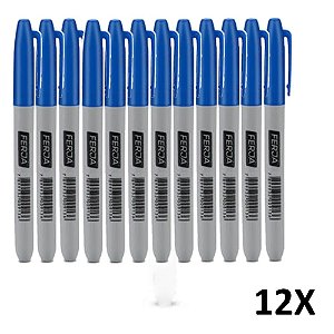 Kit 12 Caneta de Marcação Ponta Fina Cor Azul