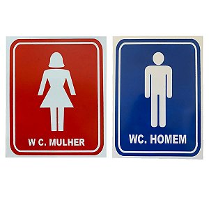 Kit Placa Banheiro Sinalização WC Feminino Masculino