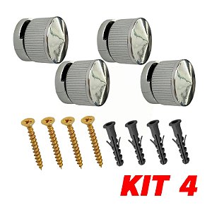 Kit 4 Botão Francês Suporte ABS P/ Espelho + Bucha Parafuso