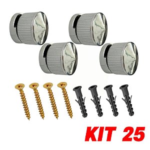 Kit 25 Botão Francês Suporte ABS P/ Espelho + Bucha Parafuso