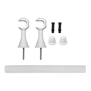 Kit Varão Suporte Simples Cortina Ponteira 28mmX2M Branco