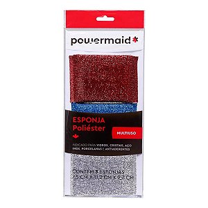 Kit 3 Esponja Limpeza Poliéster Multiuso Bucha Powermaid