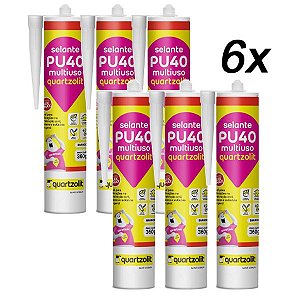 Kit 6 Adesivo Selante PU40 Multiuso Branco 360g Quartzolit