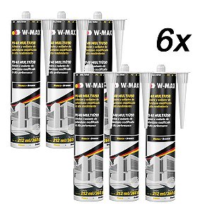 Kit 6 Adesivo Selante PU40 Multiuso Branco 360g/212ml W-MAX
