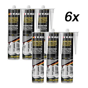 Kit 6 Adesivo Selante PU40 Multiuso Cinza 360g/212ml W-MAX
