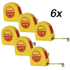 Kit 6 Trena Bolso Fita Aço Resistente C/ Trava 5m Starrett