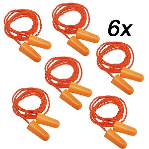 Kit 6 Protetor Auricular Espuma Plug C/ Cordão 16dB 1110 3M
