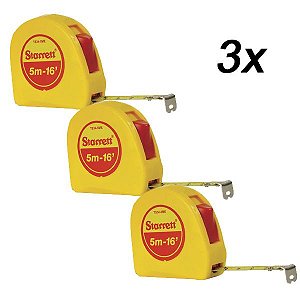 Kit 3 Trena Bolso Fita Aço Resistente C/ Trava 5m Starrett
