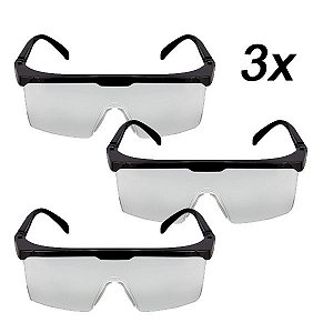 Kit 3 Óculos De Segurança Proteção Haste Ajustável Incolor