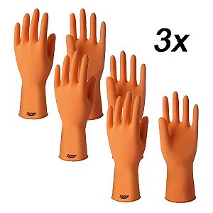 Kit 3 Luva Látex Limpeza Multiuso Laranja Plus Tamanho P