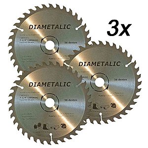 Kit 3 Disco Serra Para Madeira 180mm 7.1/4'' 36 Dentes
