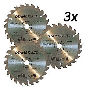 Kit 3 Disco Serra Para Madeira 180mm 7.1/4'' 24 Dentes