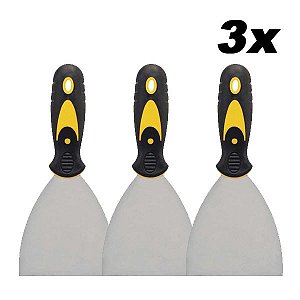 Kit 3 Espátula De Aço Lisa Com Cabo Emborrachado 3'' 0,7mm