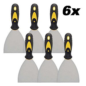 Kit 6 Espátula De Aço Lisa Com Cabo Emborrachado 3'' 0,7mm