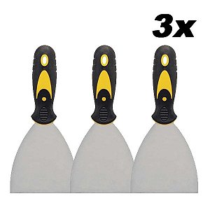 Kit 3 Espátula De Aço Lisa Com Cabo Emborrachado 4'' 0,7mm