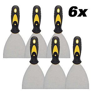 Kit 6 Espátula De Aço Lisa Com Cabo Emborrachado 4'' 0,7mm