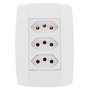 Conjunto 3 Tomadas Branca Monobloco 2P+T 10A 250V 4x2 Ilumi