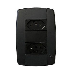 Conjunto 2 Tomadas Preta Monobloco 2P+T 10A 250V 4x2 Ilumi