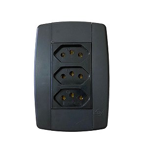 Conjunto 3 Tomadas Preta Monobloco 2P+T 20A 250V 4x2 Ilumi