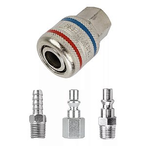 Kit Engate Rápido de Ar Rosca Fêmea + 3 Pinos Crômado 1/4''