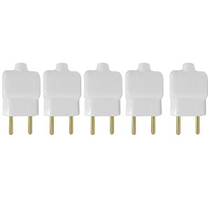 Kit 5 Plug Tomada Pino Macho Prensa Cabo 2P Branco 10A 250V