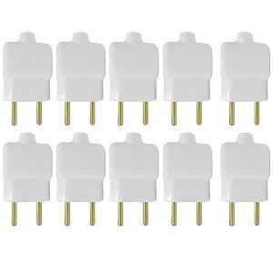 Kit 10 Plug Tomada Pino Macho Prensa Cabo 2P Branco 10A 250V