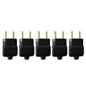 Kit 5 Plug Tomada Macho Pino Prensa Cabo 2P Preto 20A 250V