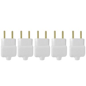 Kit 5 Plug Tomada Pino Macho Prensa Cabo 2P Branco 20A 250V