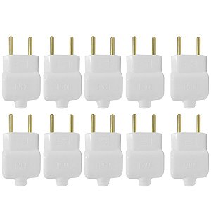 Kit 10 Plug Tomada Pino Macho Prensa Cabo 2P Branco 20A 250V