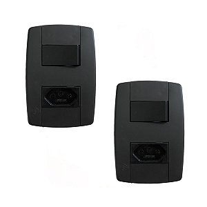 Kit 2 Conjunto Interruptor Simples + Tomada 20A 250V Preta