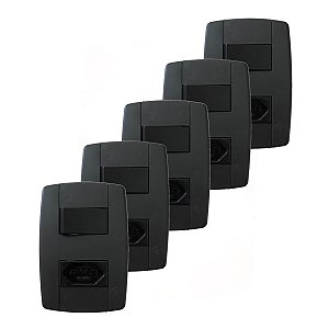 Kit 5 Conjunto Interruptor Simples + Tomada 10A 250V Preta