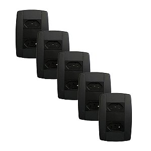 Kit 5 Conjunto 2 Tomadas Preta Monobloco 2P+T 20A 250V 4x2