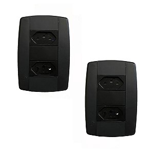 Kit 2 Conjunto 2 Tomadas Preta Monobloco 2P+T 20A 250V 4x2