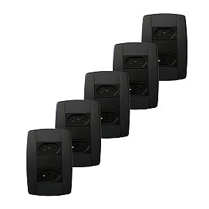 Kit 5 Conjunto 2 Tomadas Preta Monobloco 2P+T 10A 250V 4x2