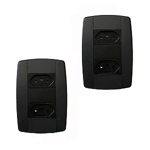 Kit 2 Conjunto 2 Tomadas Preta Monobloco 2P+T 10A 250V 4x2