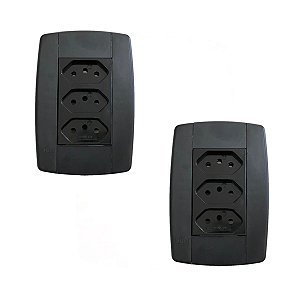 Kit 2 Conjunto 3 Tomadas Preta Monobloco 2P+T 20A 250V 4x2