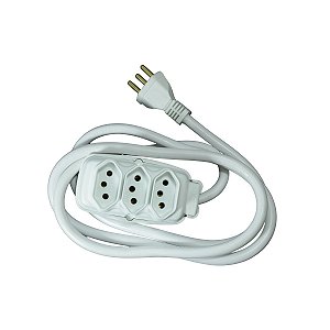 Extensão Elétrica Barra Tripolar 20A 3 Tomada Branca 1,5m