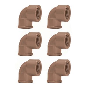 Kit 6 Joelho Cotovelo 90º Soldável Rosca 25mmx1/2'' Marrom
