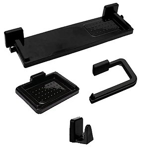 Kit Acessórios P/ Banheiro 4 Peças Encaixe Adesivo Preto