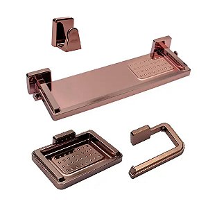 Kit Acessórios P/ Banheiro 4 Peças Encaixe Adesivo Rosê