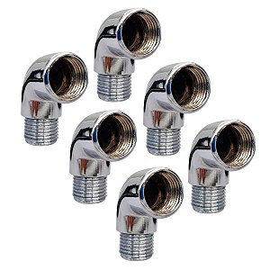 Kit 6 Joelho Cotovelo Curva Metal Cromado RM X RF 1/2'' X90°