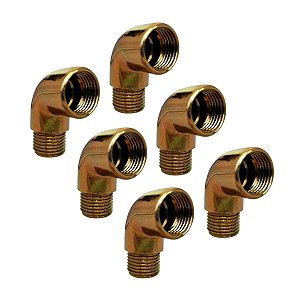 Kit 6 Joelho Cotovelo Curva Metal Dourado RM X RF 1/2'' X90°
