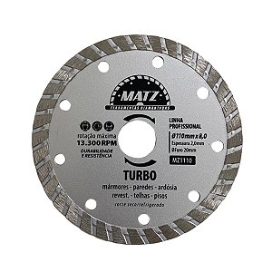 Disco De Corte Diamantado Turbo 8mm 110mm x 20mm Matz