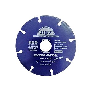 Disco De Corte Esmerilhadeira P/ Aço 115mm x 22,23mm Matz