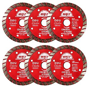Kit 6 Disco Corte Diamantado Turbo P/ Concreto 110x20mm Matz